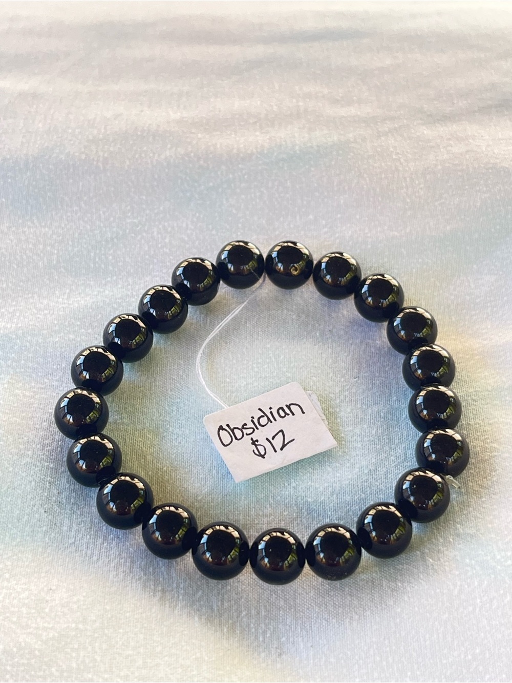Handcrafted Obsidian Bead Stretch Bracelet - Black